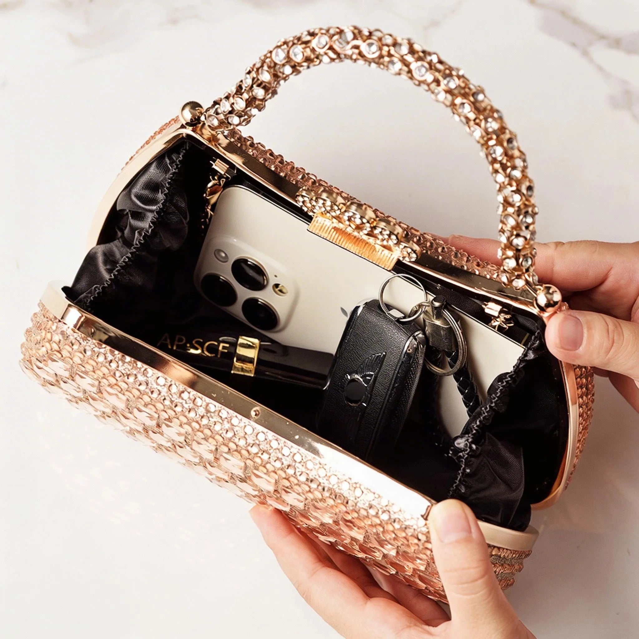 Silver Bag Shine Bling Crown Hasp Diamond Shoulder Bag