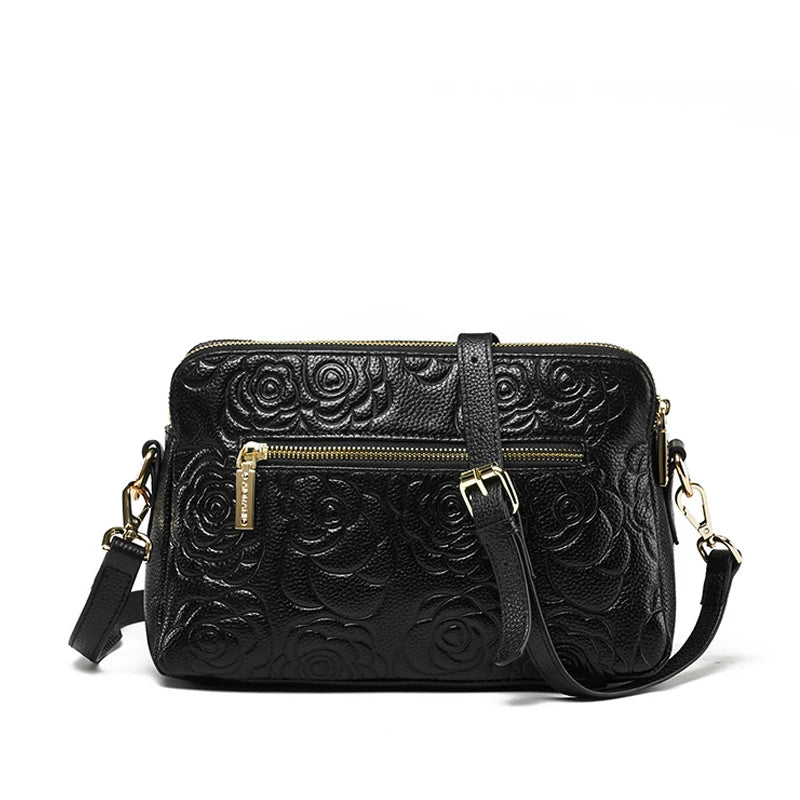 Fashionable single shoulder crossbody bag cowhide floral pattern
