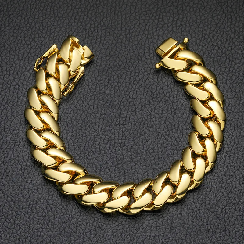 Luxury 24K Pure Gold Smooth Cuban Chain Bracelets