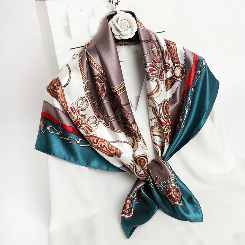 90*90cm Square Silk Scarves Shawls Fashion Print Kerchief Femme Head Scarf