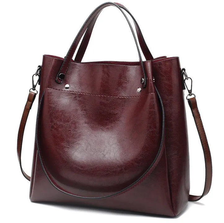 Fashionable Large Women's Shoulder Bag Handbag Oil Leather Crossbody Bag