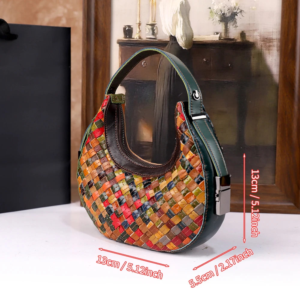 High-end leather retro hand-stitched woven crossbody bag