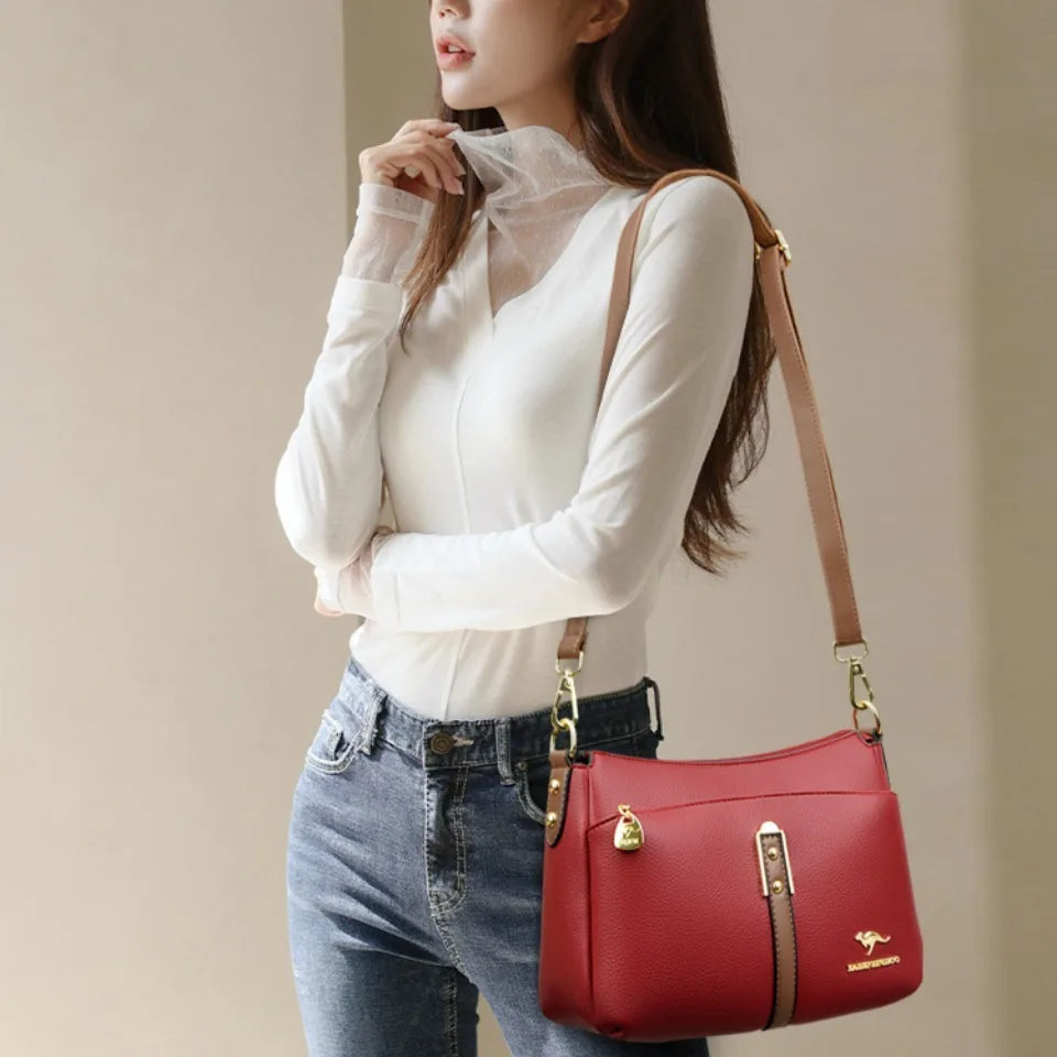 Brand Design Three Layers Fashion Shoulder Messenger Bag Luxury Soft Leather Sac