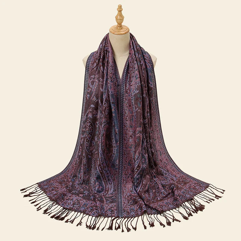 Retro Jacquard Paisley Tassel Scarf Cotton Shawls