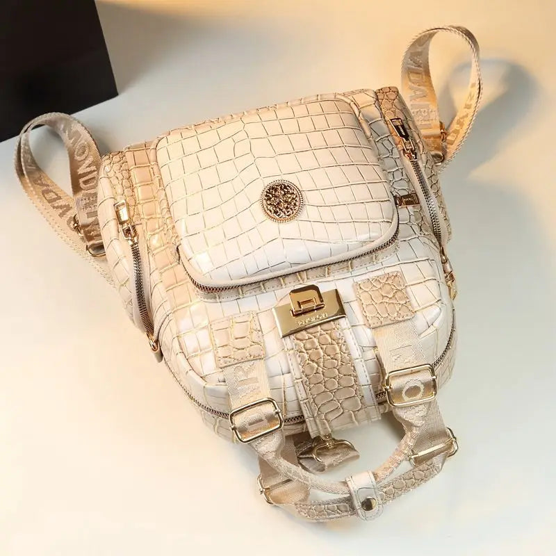 Luxury Design High Quality Cowhide Backpack Female Fashion Large Capacity Bag