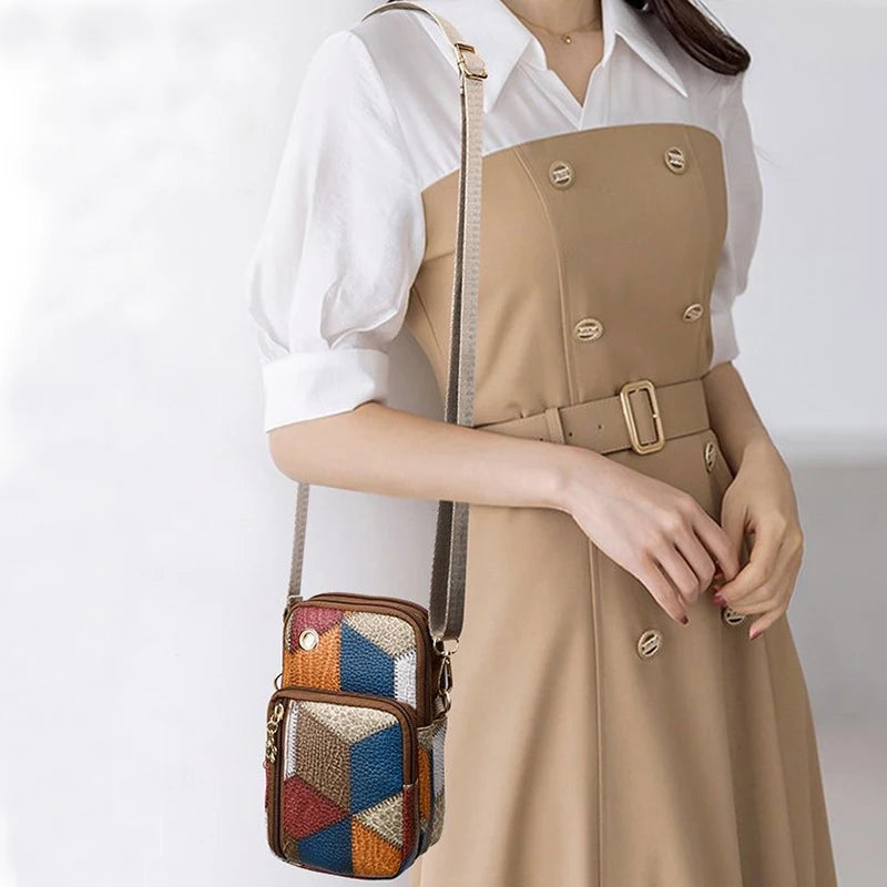 Trendy Diamond Pattern Patchwork Shoulder Bag Women's Multi-zipper Casual Crossbody