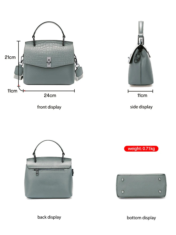 Zency Genuine Leather Women's Handbag Stone Vintage Tote Bag Luxury Brand Female Crossbody Spring Fashion Lady Shoulder Satchel