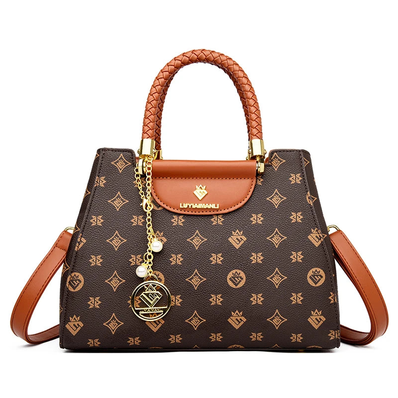 Woven Handle Elegant High Quality Leather Top-Handle Bag