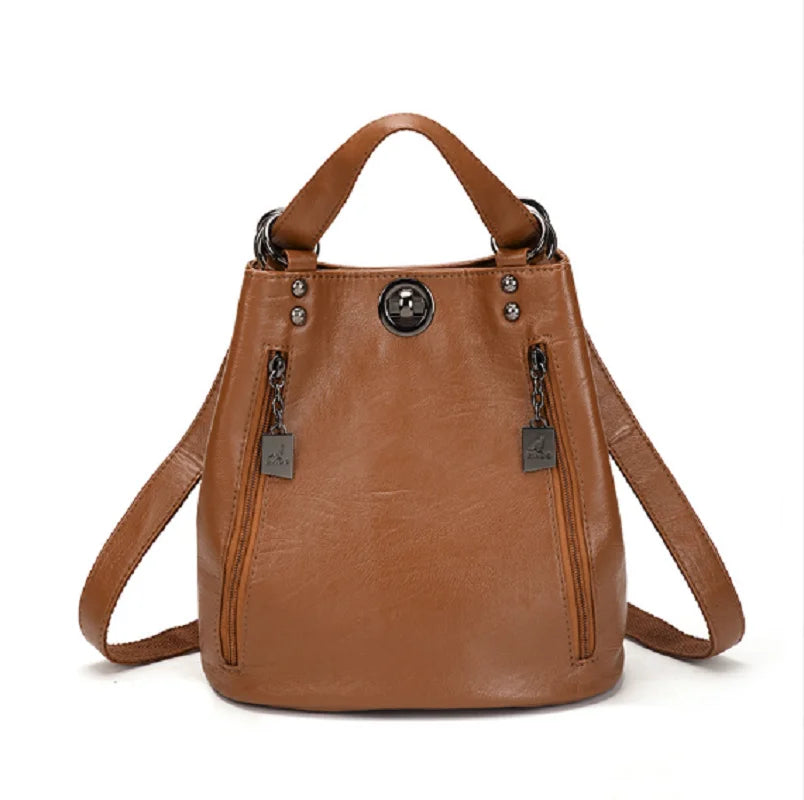 Fashionable High Quality Soft Leather Double Shoulder Bags Totes Large Capacity