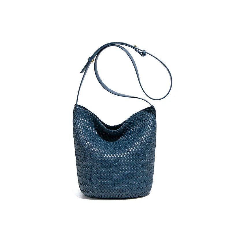 Luxury Woven Handmade Bag PU Leather Bucket Bag