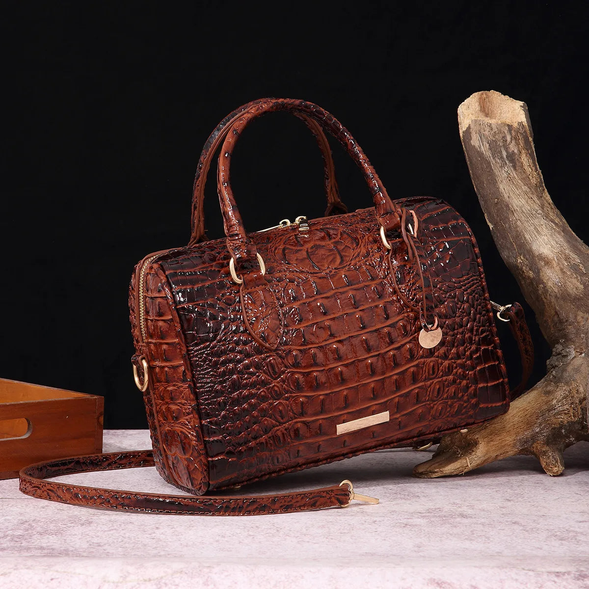 Top-Handle Crocodile Bag Crossbody Leather Tote Large Capacity