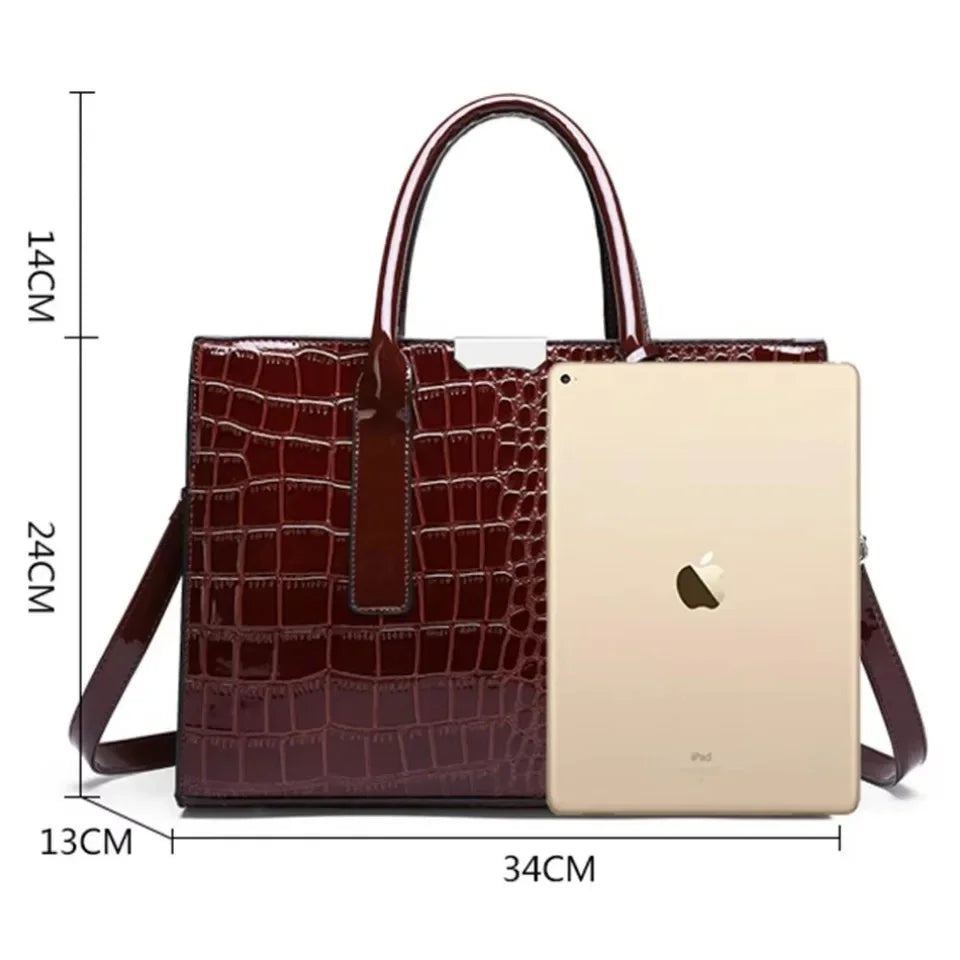 Large Capacity Crocodile Pattern Shoulder Tote Bag Leather Purses and Handbags
