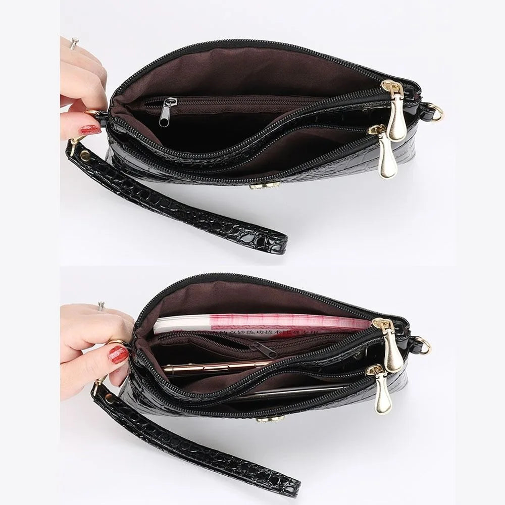 Multi-functional Phone Shoulder Bags PU Leather Crocodile Pattern Square Bag
