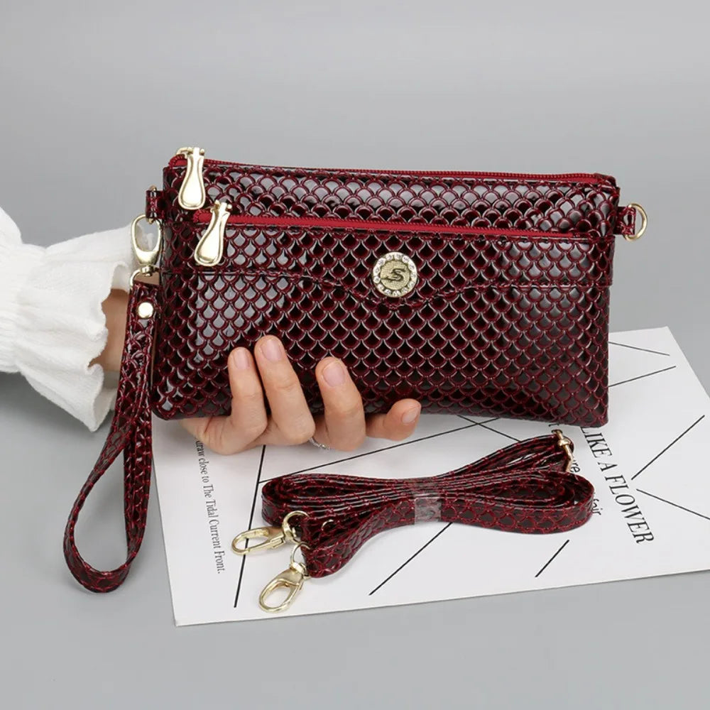 Multi-functional Phone Shoulder Bags PU Leather Crocodile Pattern Square Bag