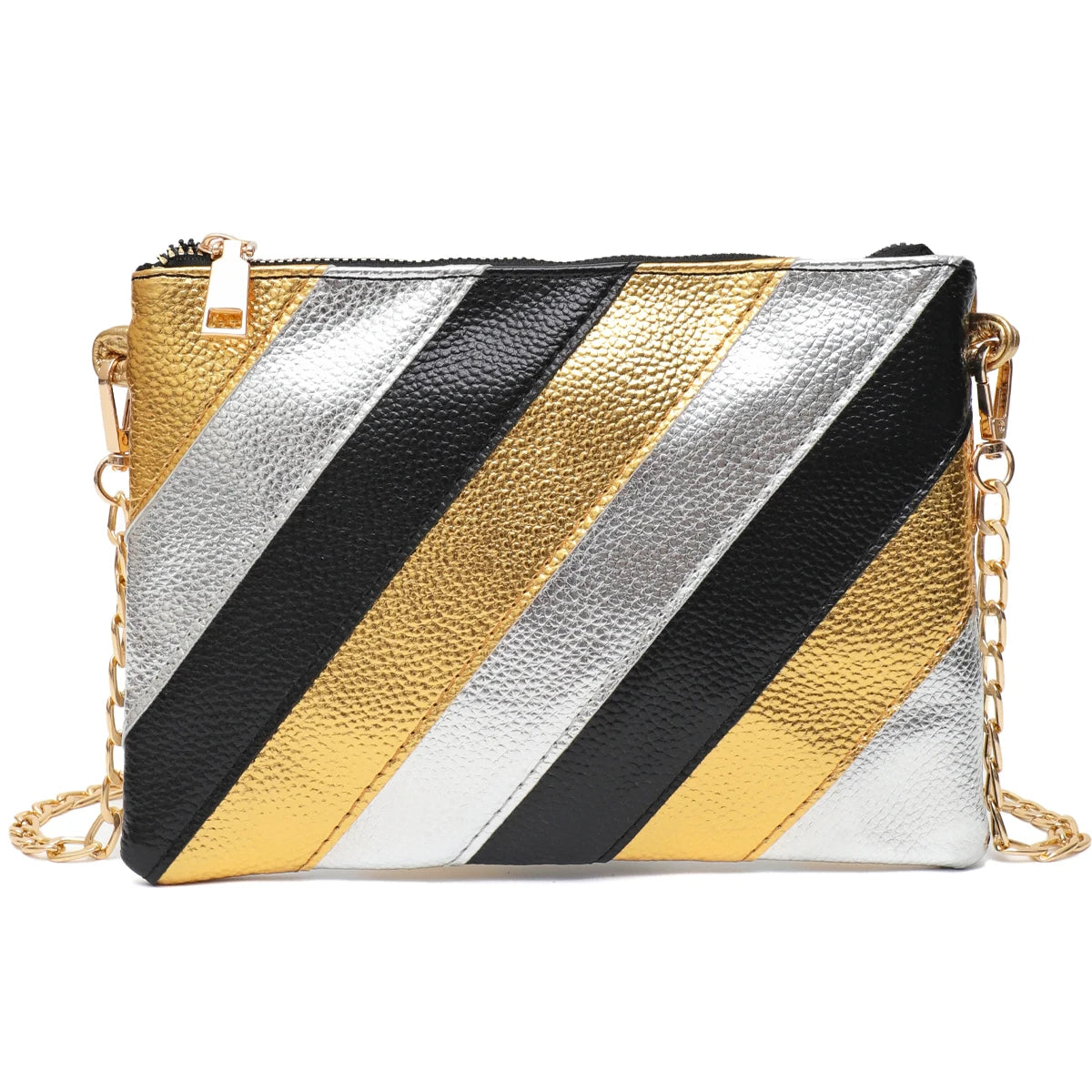Metallic Color Stripes PU Leather Handbag Women's Square Clutch