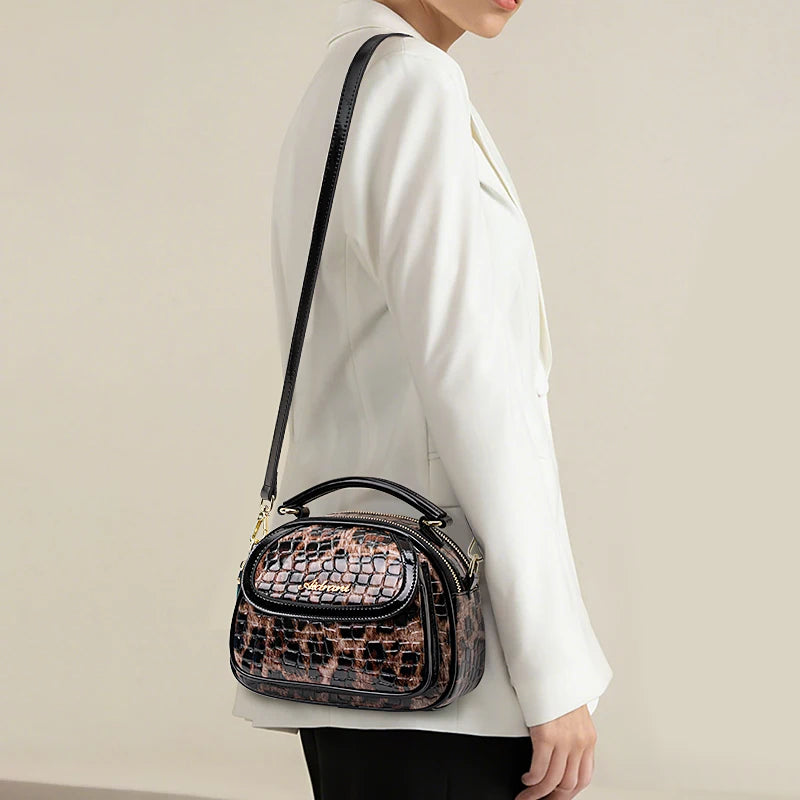 Patent Leather Leopard Print Crossbody Handbags
