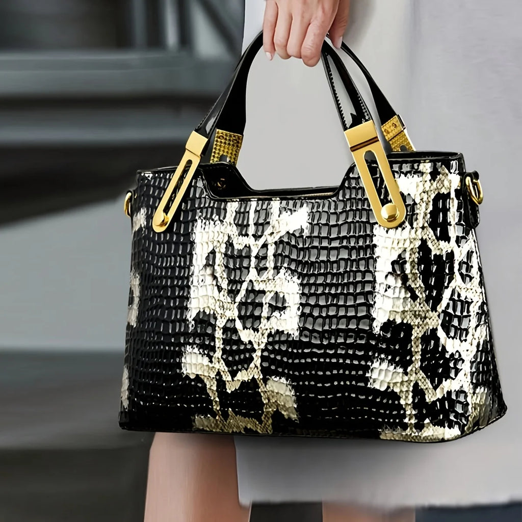 Luxury Fashion Snake Pattern Soft Leather Large Capacity Bag