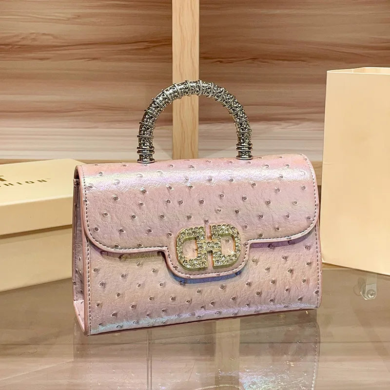 Ostrich pattern underarm handbag light luxury diamond-encrusted elegant crossbody bag