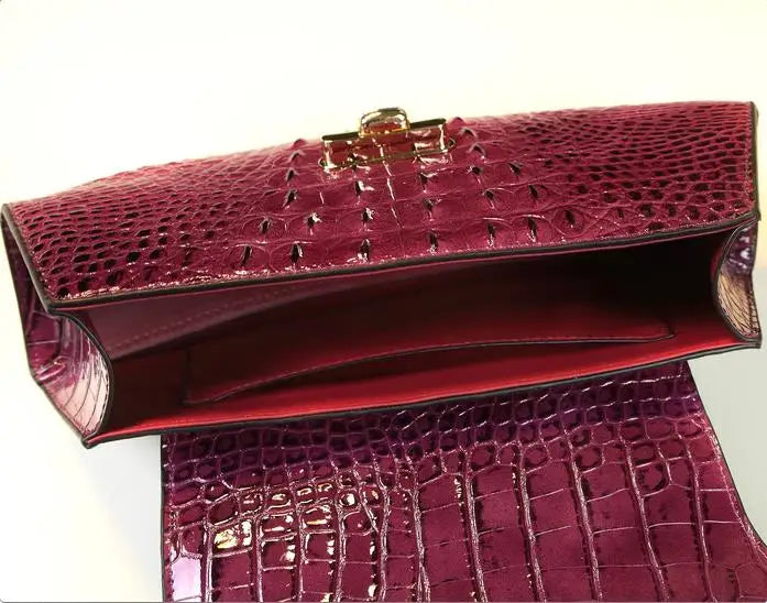 Crocodile Pattern Women's Handbags Genuine Leather Small Shoulder Saddle Bag