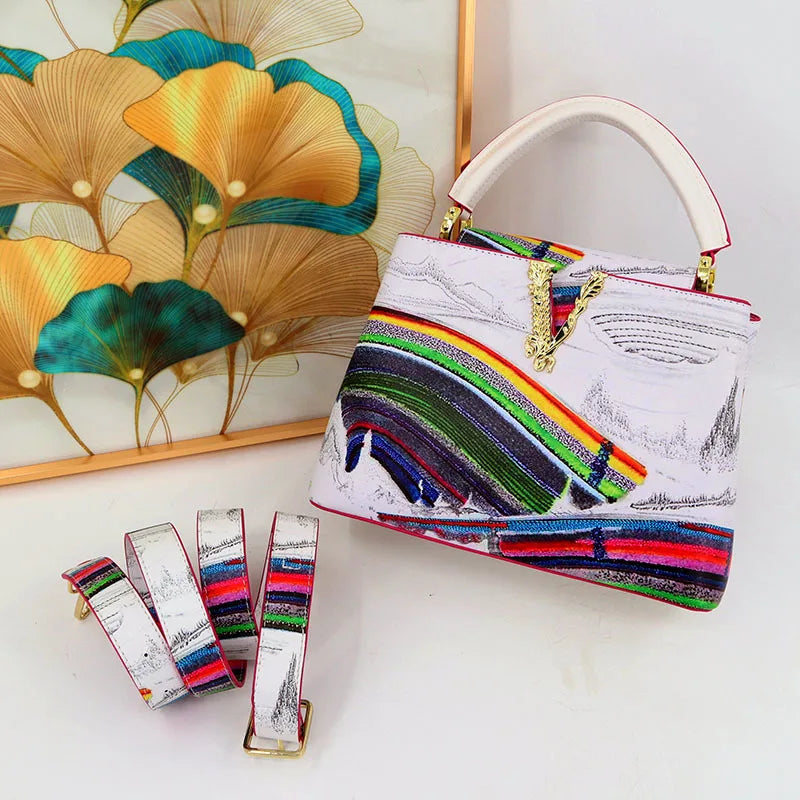 Printed Handbag Microfiber Luxury Elegant Shoulder Crossbody Bag