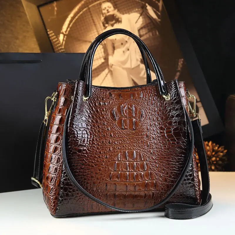 Genuine Leather Women Handbags Tote Bag Fashion Crocodile Print Bucket Bag
