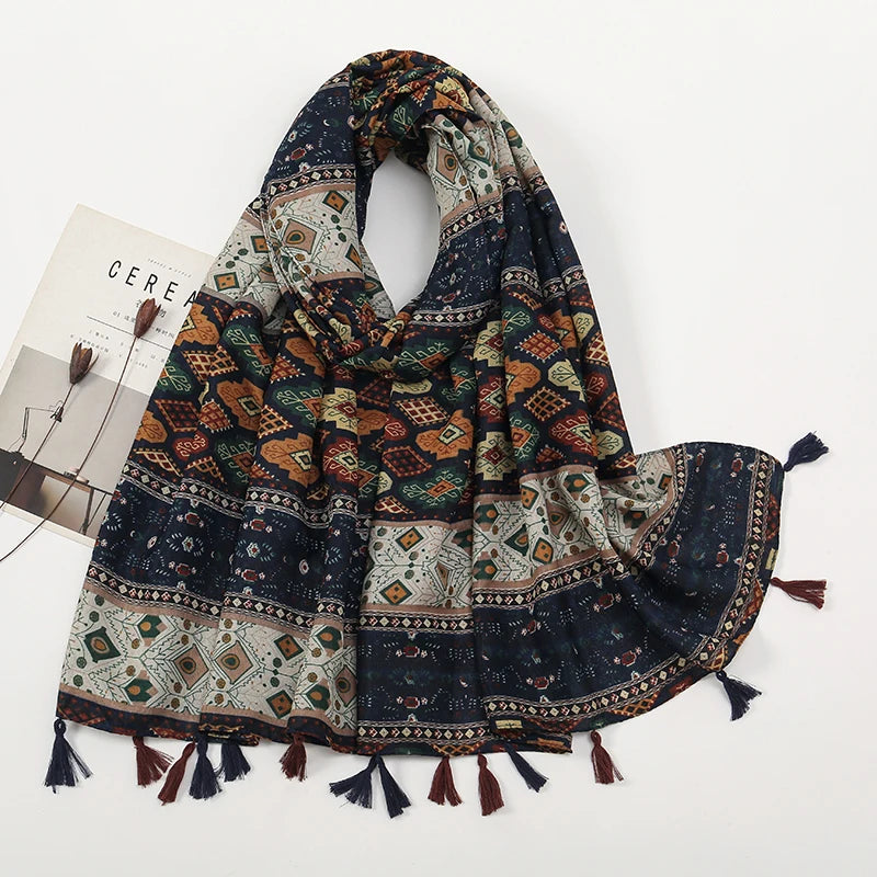 Artistic Printing Geometry Tassel Scarf Luxury Fashion