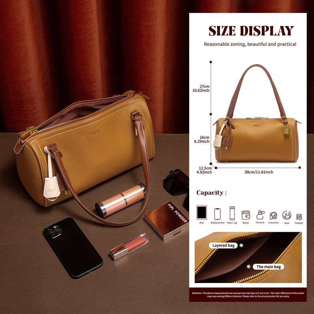 Simple Large Capacity Brown Shoulder Bag Texture Handbag Fashionable Boston Bag
