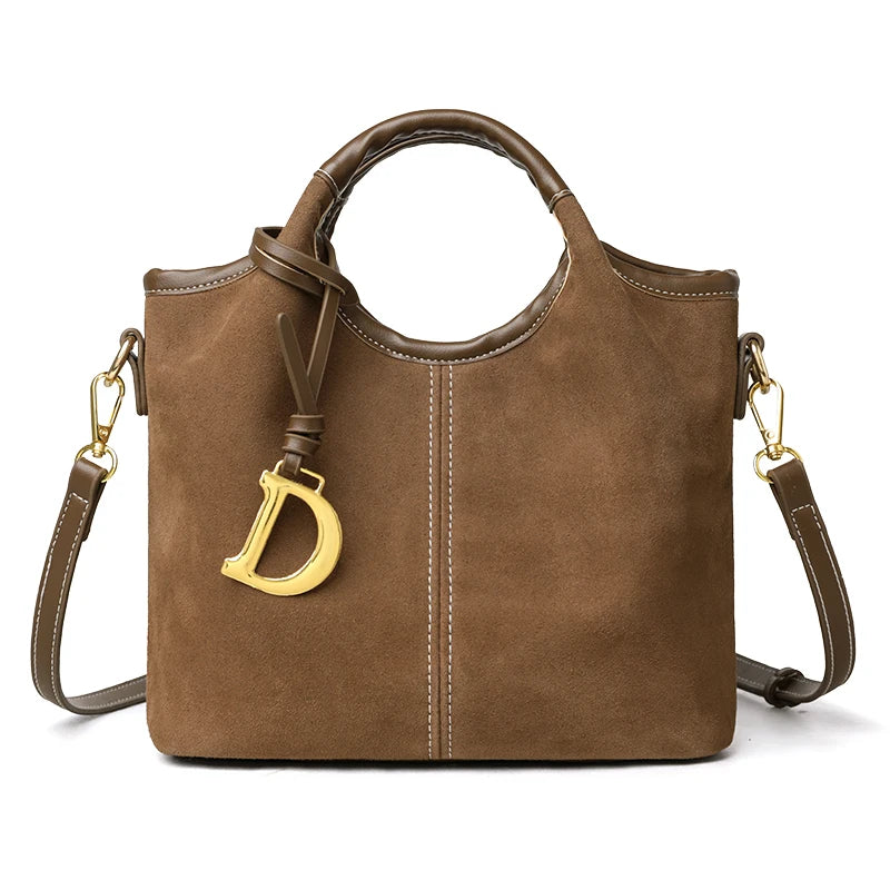 Genuine Leather Handbag Fashion Deerskin Velvet Vintage Shoulder Tote Luxury Design