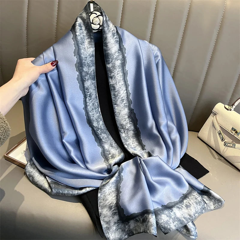 180*90cm Large Silk Satin Scarf Hijab Women Print Shawl