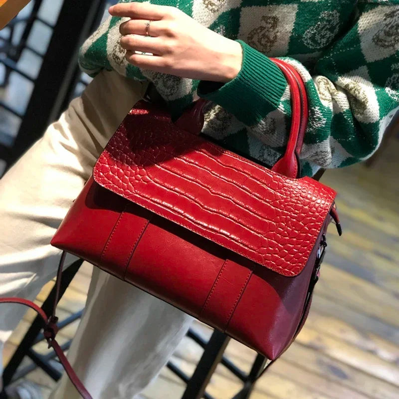 Real Leather Crossbody Bag Female Cowhide Designer Luxury Retro Large Capacity