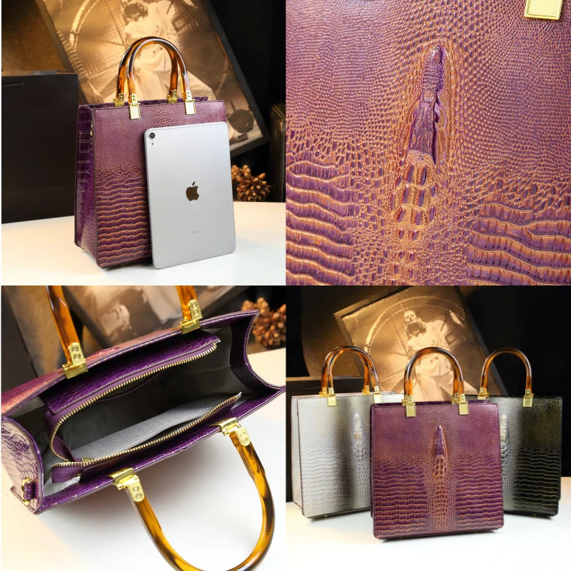 Crocodile Print Leather Handbags Large-capacity Tote