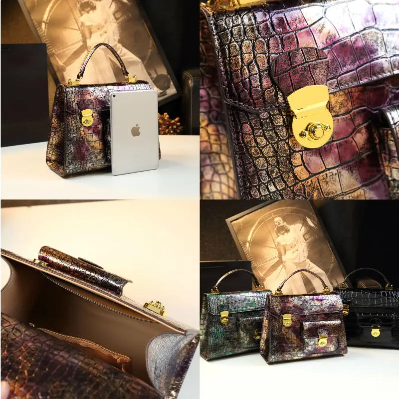Genuine Leather Gradient Crocodile Pattern Messenger Bag