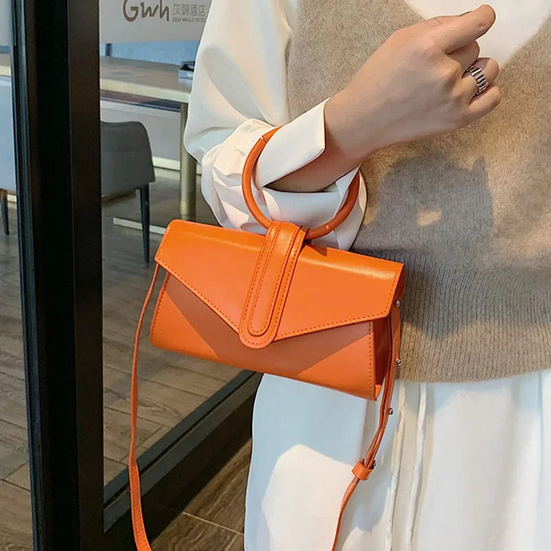 PU Leather Solid Color Clutch Ladies Diagonal Bag Hand Bag Women's Fashion