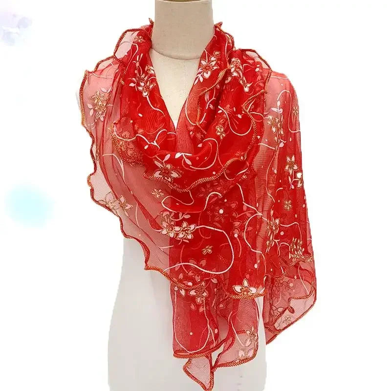 45*175cm  Elegant 2024 Silk Scarf Lightweight Lace Hijab