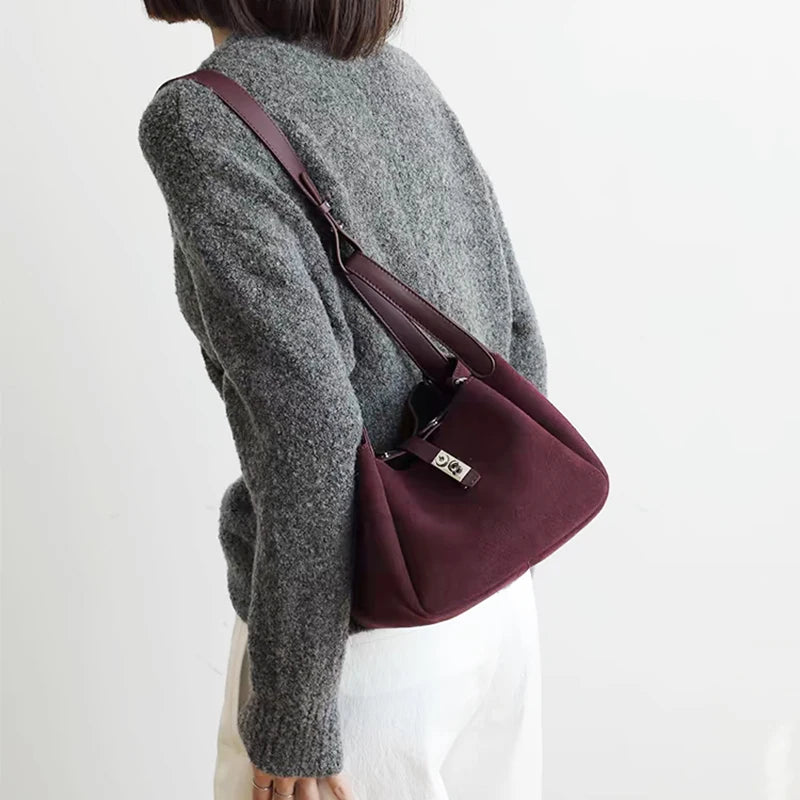 Luxury Suede Leather Hobo Bag Fashion Genuine Leather Vintage Bag