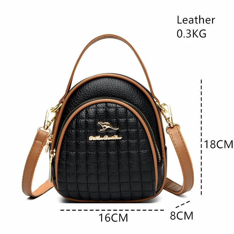 Casual Shoulder Messenger Bag Fashion Color Blocking Leather Multi Layer Bag