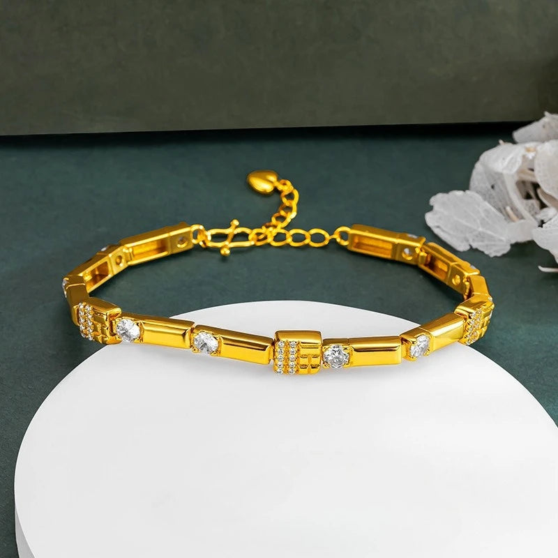 18 K Gold Color Advanced Geometric Inlaid Zircon Bracelet