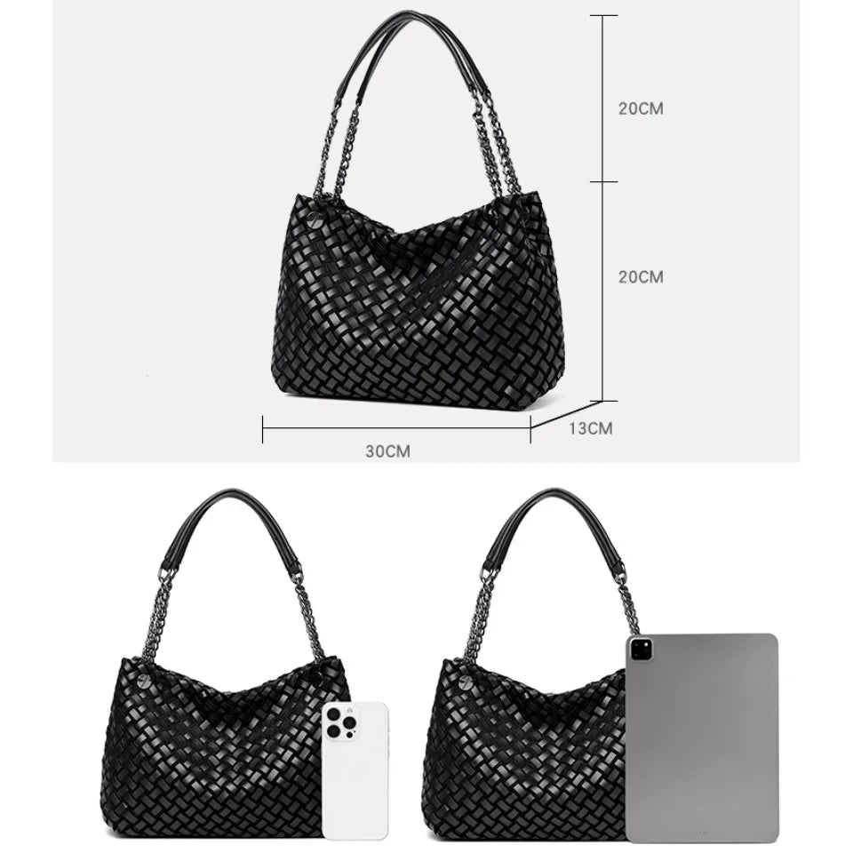 High Quality Chain Woven Soft Pu Leather Women's Tote Bag