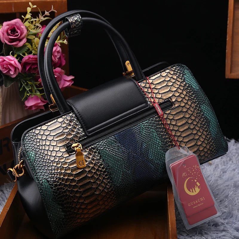 Fashionable Crocodile Pattern Leather Bag Large Capacity Handbag Stylish Bag