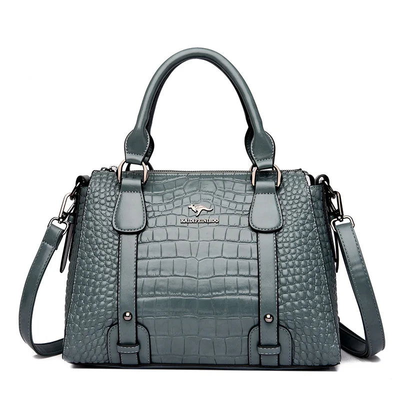 Luxury Genuine Leather Handbags For Women Crocodile Pattern Crossbody Bag