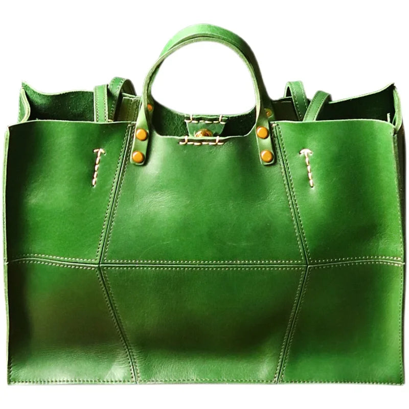 Genuine Leather Handbags Cowhide Large Capacity Tote Niche Retro Commuter Bags