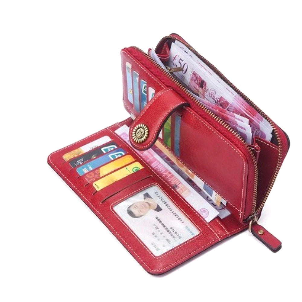 High Quality Anti-theft Leather Wallets Long Zipper Clutch
