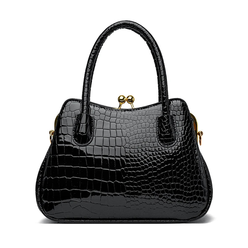 Fashion Luxury Patent Leather Handbag Button Design