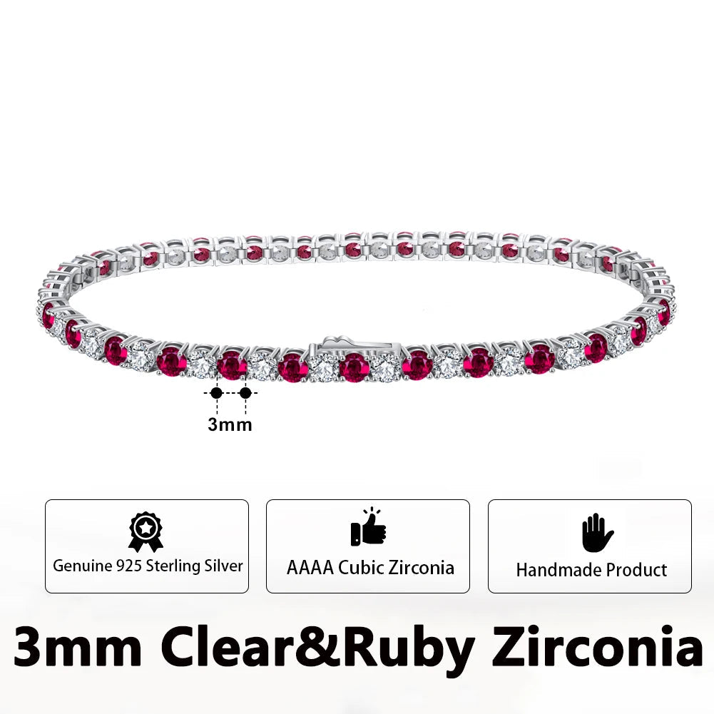 925 Sterling Silver 3mm Multicolor Zirconia Tennis Bracelet