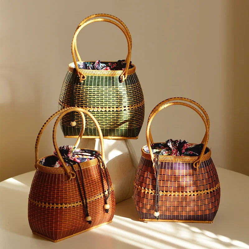Handmade basket exotic style woven bamboo handbag