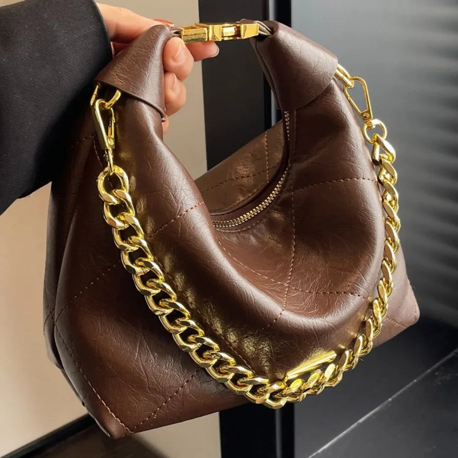 Luxury Designer Lock Chain PU Plaid Quilted Handbag