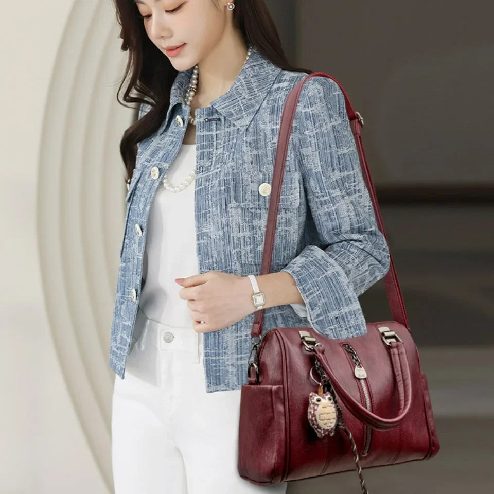 Luxury Design Top-Handle High Quality Leather Handbag Ladies Large Shoulder Bag