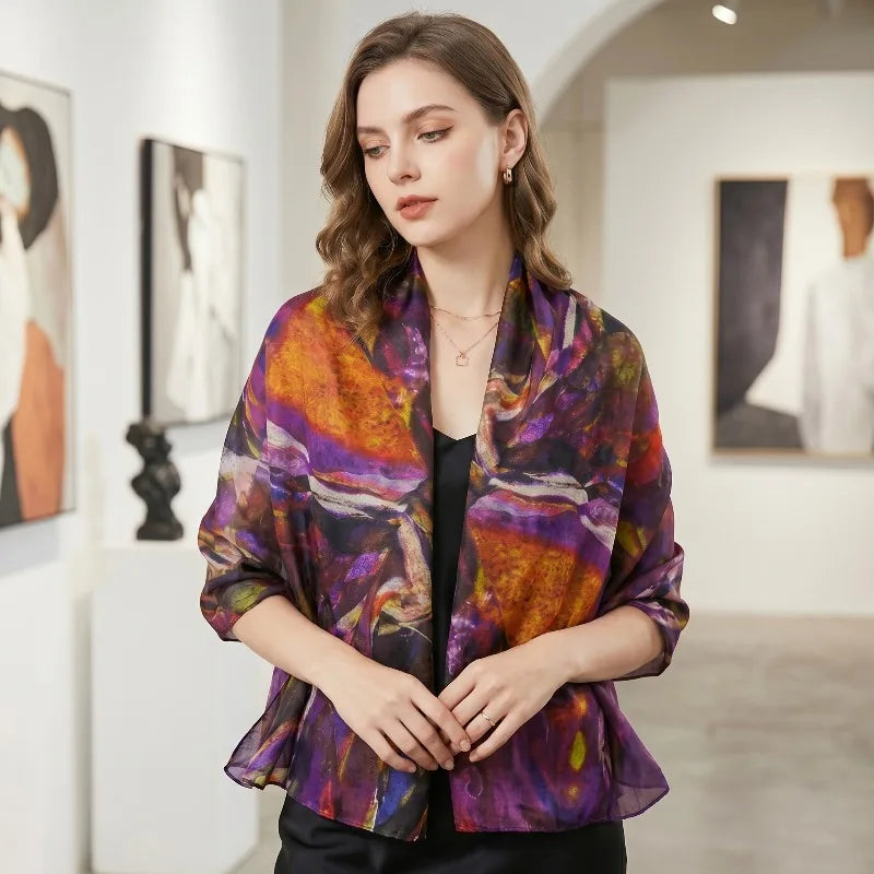 Lightweight Large 100% Mulberry Silk Scarf for Women