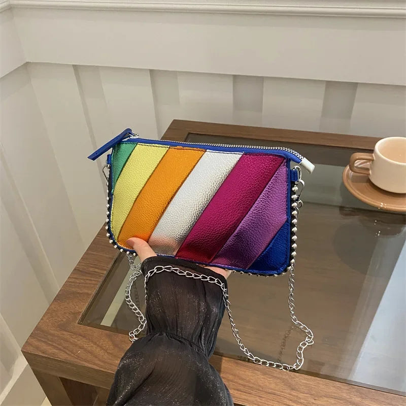 Rivet Shoulder Bag Contrast Rainbow Splice Crossbody Bag Designer Handbag Fashion