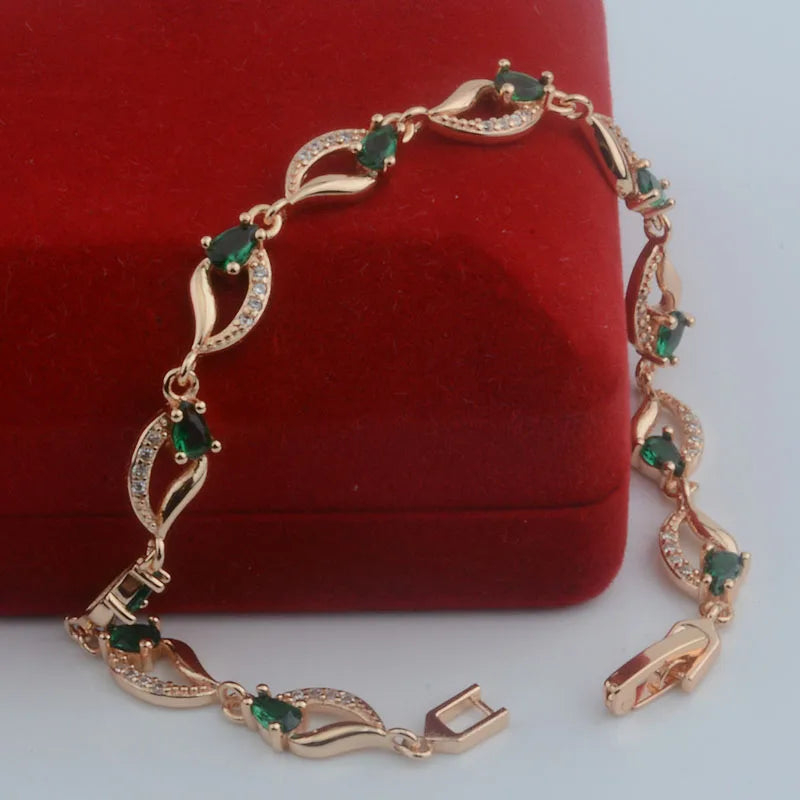 2 Color Rose Gold Color Green Pink Zircon Stone Jewelry